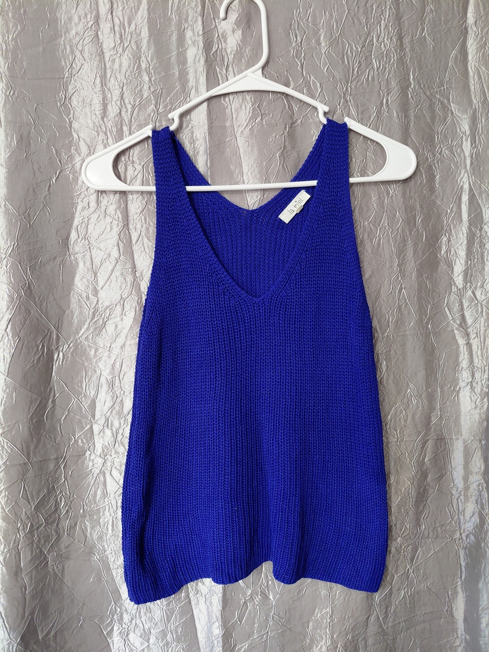 LA MIEL Electric Blue Open Knit V-Neck Tank
